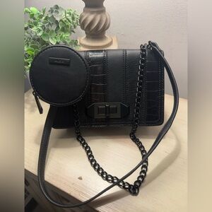 ALDO Black Croc-Embossed Two Way Shoulder Bag and Crossbody Bag with Coin Pouch